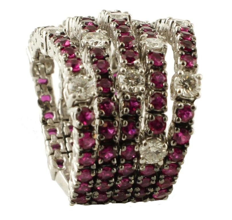 Brilliant Cut Diamonds, Rubies, 18 Karat White Gold, Band Ring