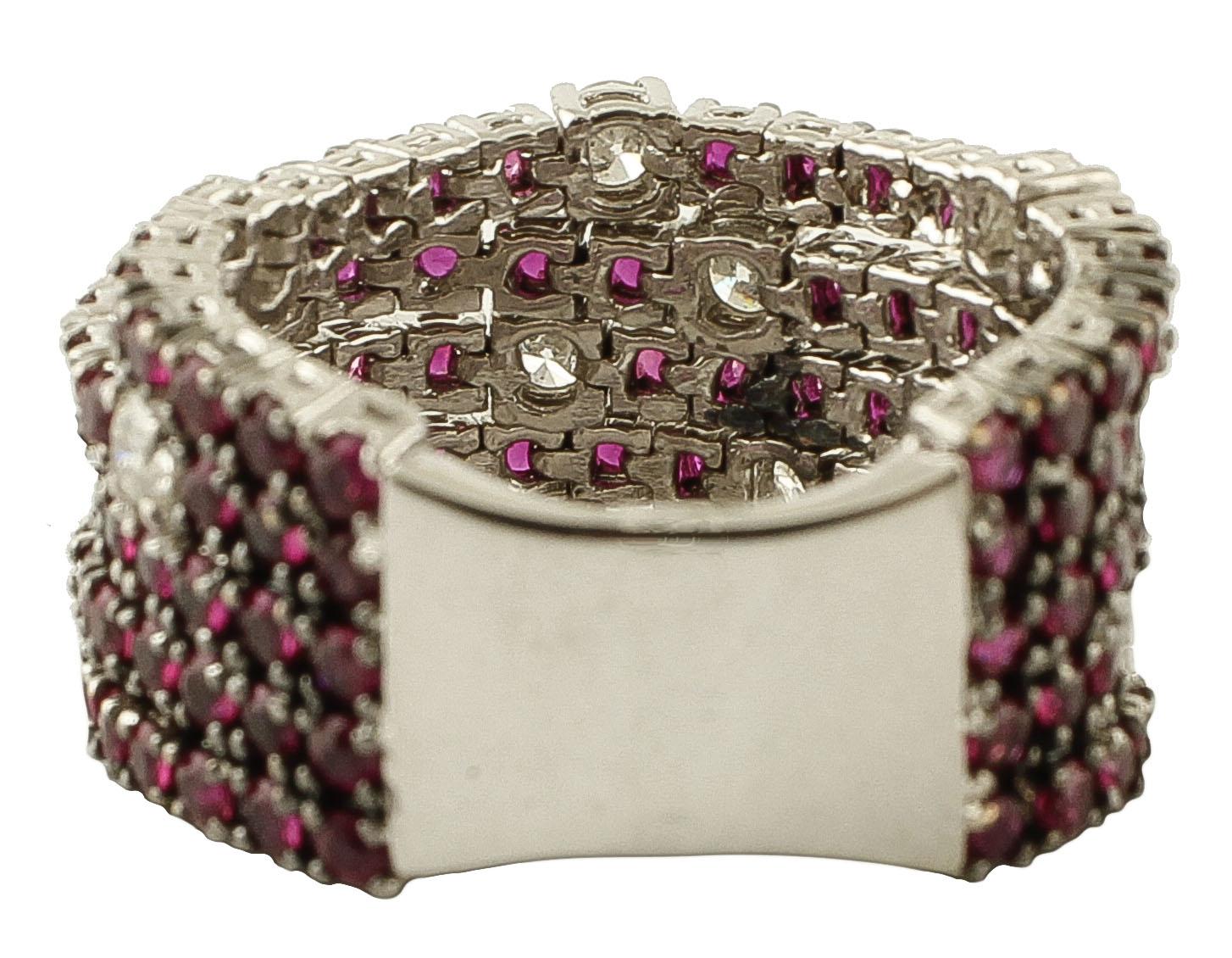 Diamonds, Rubies, 18 Karat White Gold, Band Ring In Good Condition In Marcianise, Marcianise (CE)