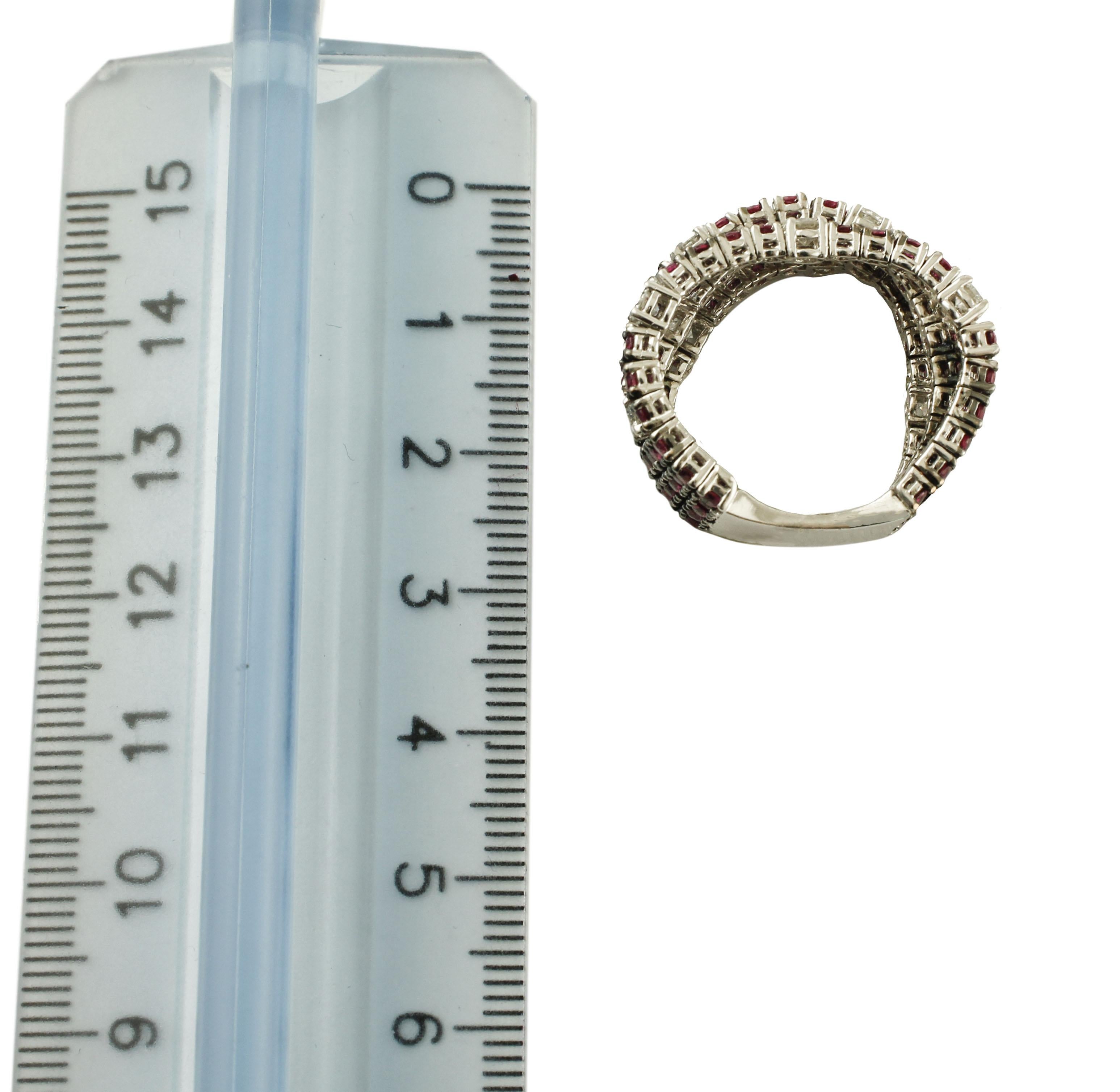 Diamonds, Rubies, 18 Karat White Gold, Band Ring 1