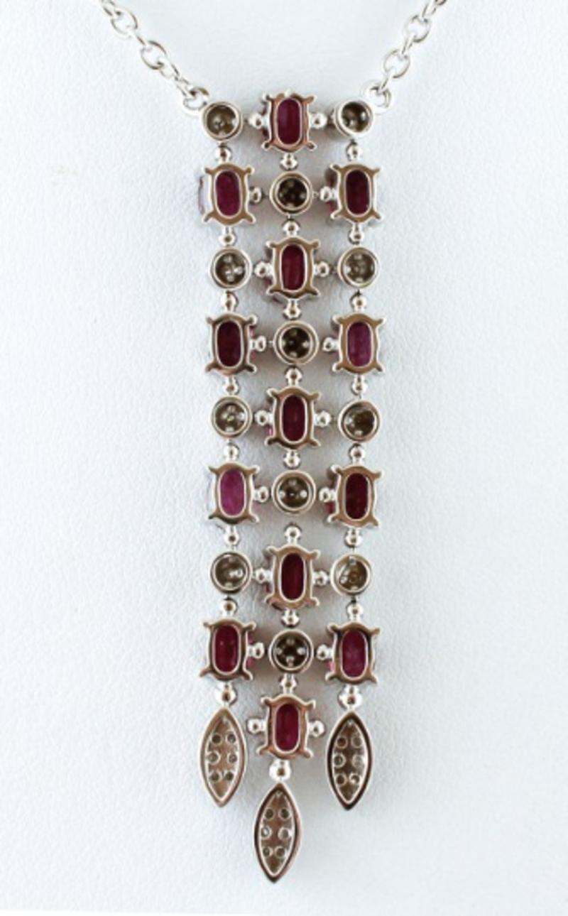 Modern Diamonds, Rubies, 18 Karat White Gold Pendant Necklace For Sale