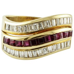 Diamonds, Rubies, 18 Karat Yellow Gold Ring Diamonds, Rubies, 18 Karat Yellow Gold Ring