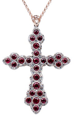 Diamonds, Rubies, 9 Karat Rose Gold and Silver Pendant Necklace