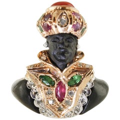 Diamonds Rubies Blue Sapphires Emeralds Ebony Coral Gold Silver Moretto Ring