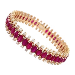 Diamanten & Rubine Armband, 18K Gelb, 3.02 CT Diam, 26.13 CT Rubin, ganz natürlich