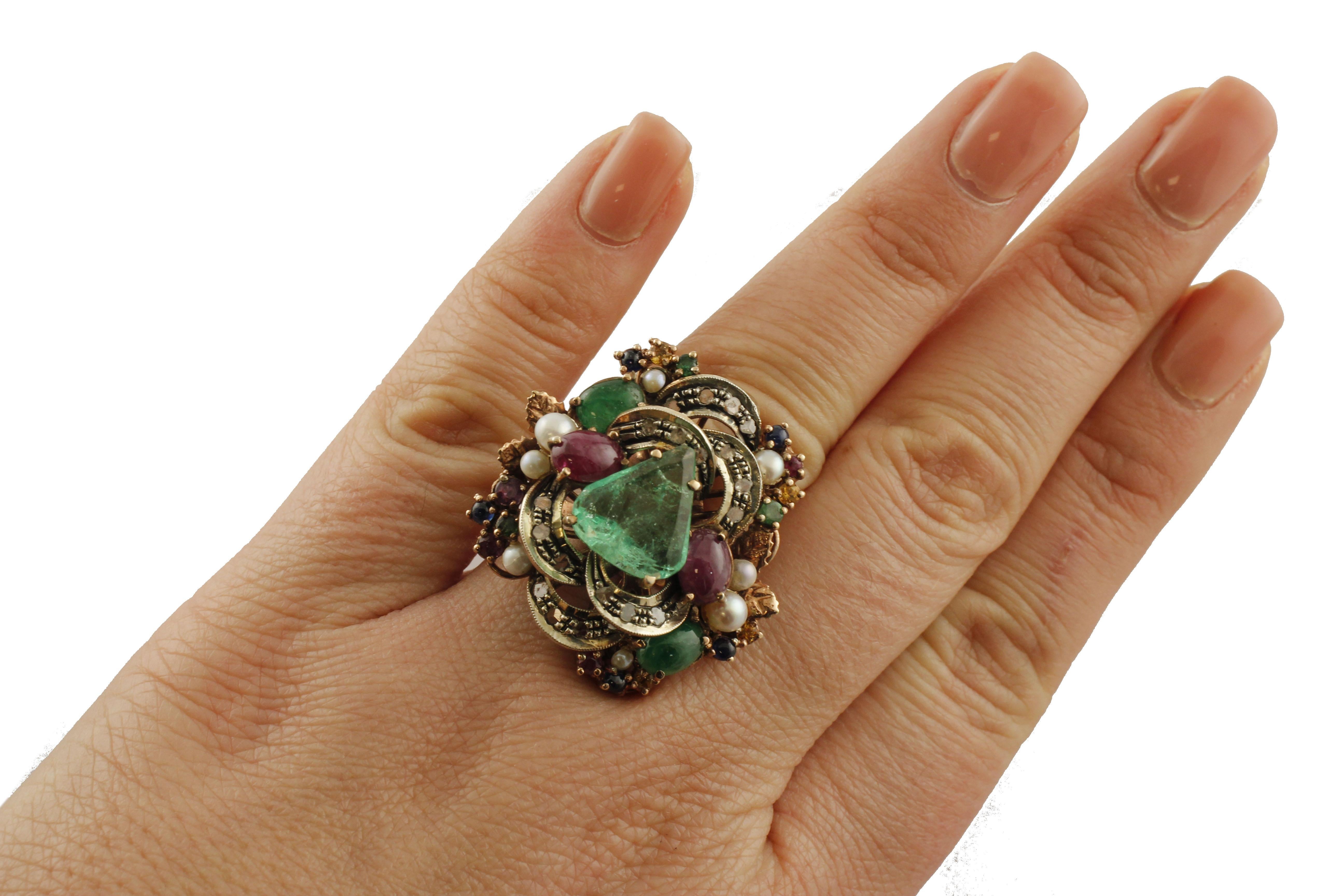 Women's Diamonds, Rubies, Emeralds, Blue Yellow Sapphires, Pearls Rose Gold Silver Ring