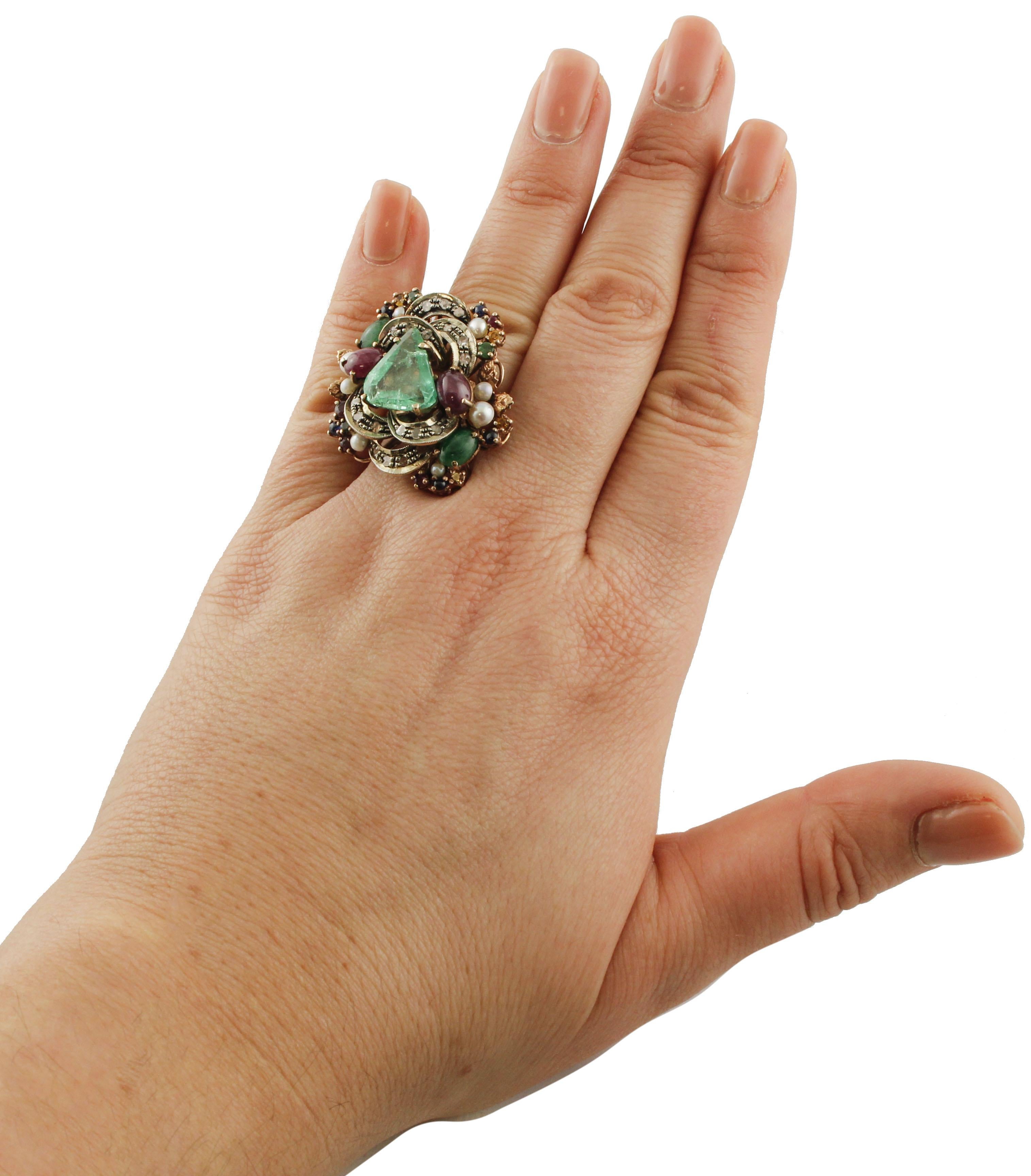 Diamonds, Rubies, Emeralds, Blue Yellow Sapphires, Pearls Rose Gold Silver Ring 1
