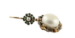 Diamonds Rubies Emeralds Pearls Rose Gold and Silver Dangle Earrings