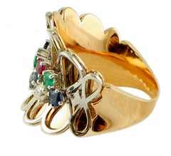 Diamonds, Rubies, Emeralds, Sapphires, 14 Karat Rose Gold, Vintage Fantasy Ring