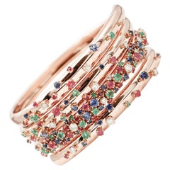 Diamonds, Rubies, Emeralds, Sapphires, 18 Karat Rose Gold Spiral Bangle Bracelet