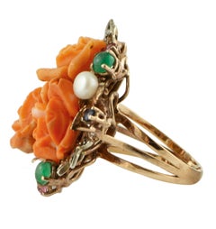 Diamonds, Rubies, Emeralds, Sapphires, Pearls, Orange Stone Flowers Gold/Silver Ring