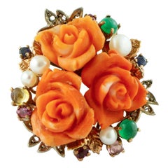 Diamonds, Rubies, Emeralds, Sapphires, Pearls, Orange Stone Flowers Gold/Silver Ring