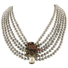 Diamonds Rubies Emeralds Sapphires Stones Pearl Grey Pearl Gold Silver Necklace