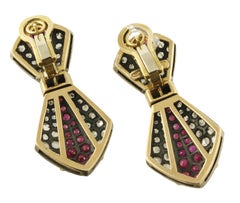 Diamonds Rubies Emeralds Yellow Gold and Silver Earrings