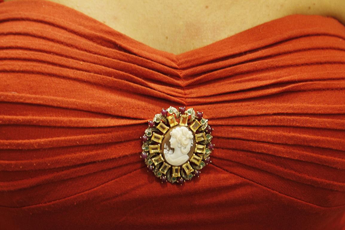 Diamonds Rubies Emeralds Yellow Topaz Cameo Gold Silver Brooch/Pendant Necklace 3