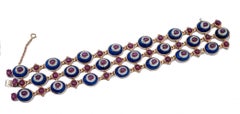 Diamonds, Rubies, Lapis Lazuli, 14 Karat  Rose Gold Link Bracelet