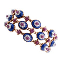 Diamonds, Rubies, Lapis Lazuli, 14 Karat  Rose Gold Link Bracelet