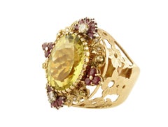 Diamonds Rubies Lemon Citrine Rose Gold Cocktail Ring