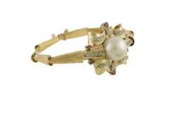 Diamonds Rubies Pearl Rose and White Gold Bracelet