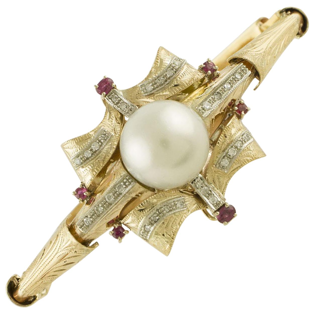 Bracelet en or rose et blanc avec diamants, rubis et perles