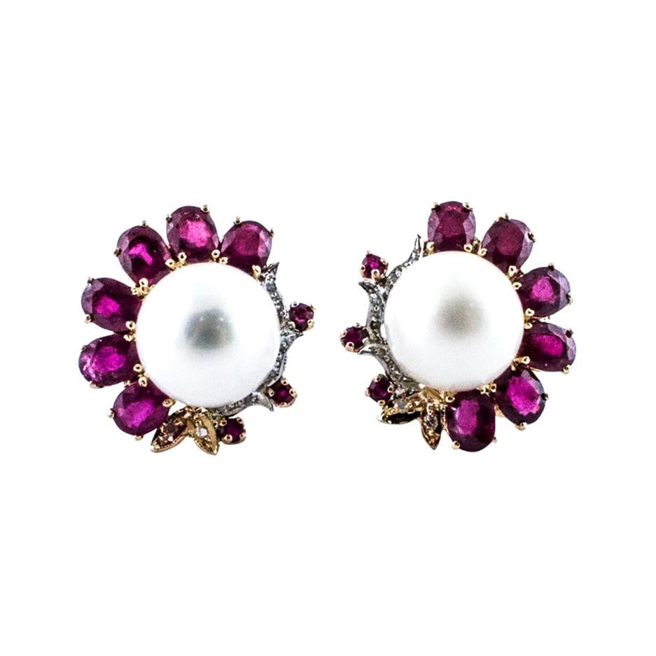 Diamonds Rubies Pearls Rose Gold Drop Earrings