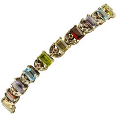 Diamonds Rubies Peridots Amethysts Topazes Garnets Rose Gold and Silver Bracelet