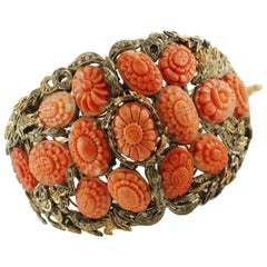 Diamonds Rubies Red Corals Flowers Rose Gold Silver Retrò Bracelet Diamonds Rubies Red Corals Flowers Rose Gold Silver Retrò Bracelet
