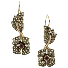 Diamonds Rubies Rose Gold and Silver Earrings