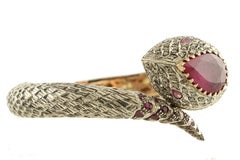 Diamonds Rubies Rose Gold and Silver Snake Bracelet