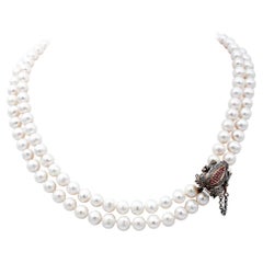 Diamonds, Rubies, Sapphires, Pearls, 9Kt Rose Gold and Silver Beaded Necklace