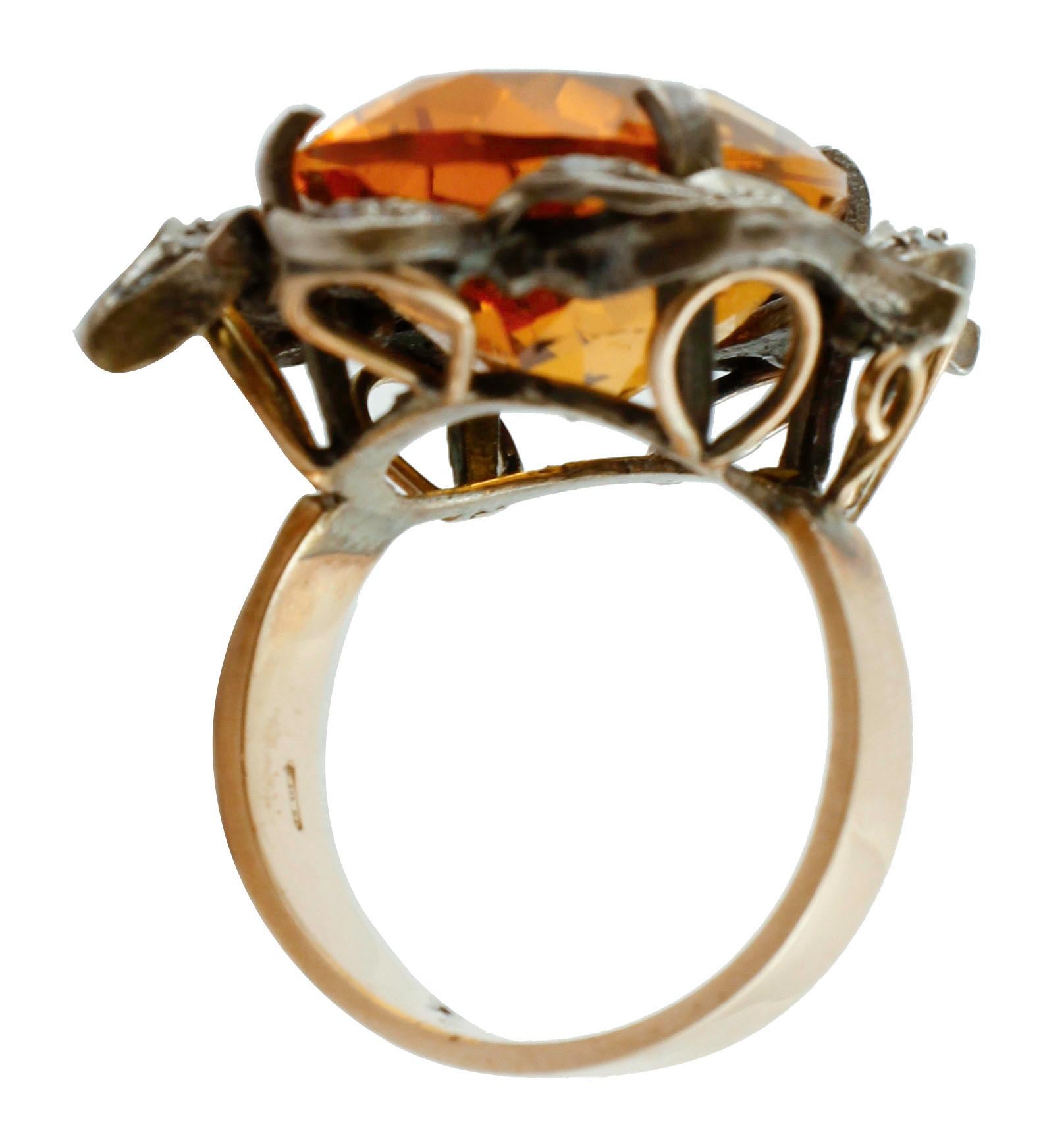 Diamonds, Rubies, Topaz, Rose Gold and Silver Retrò Fashion Ring In Good Condition In Marcianise, Marcianise (CE)