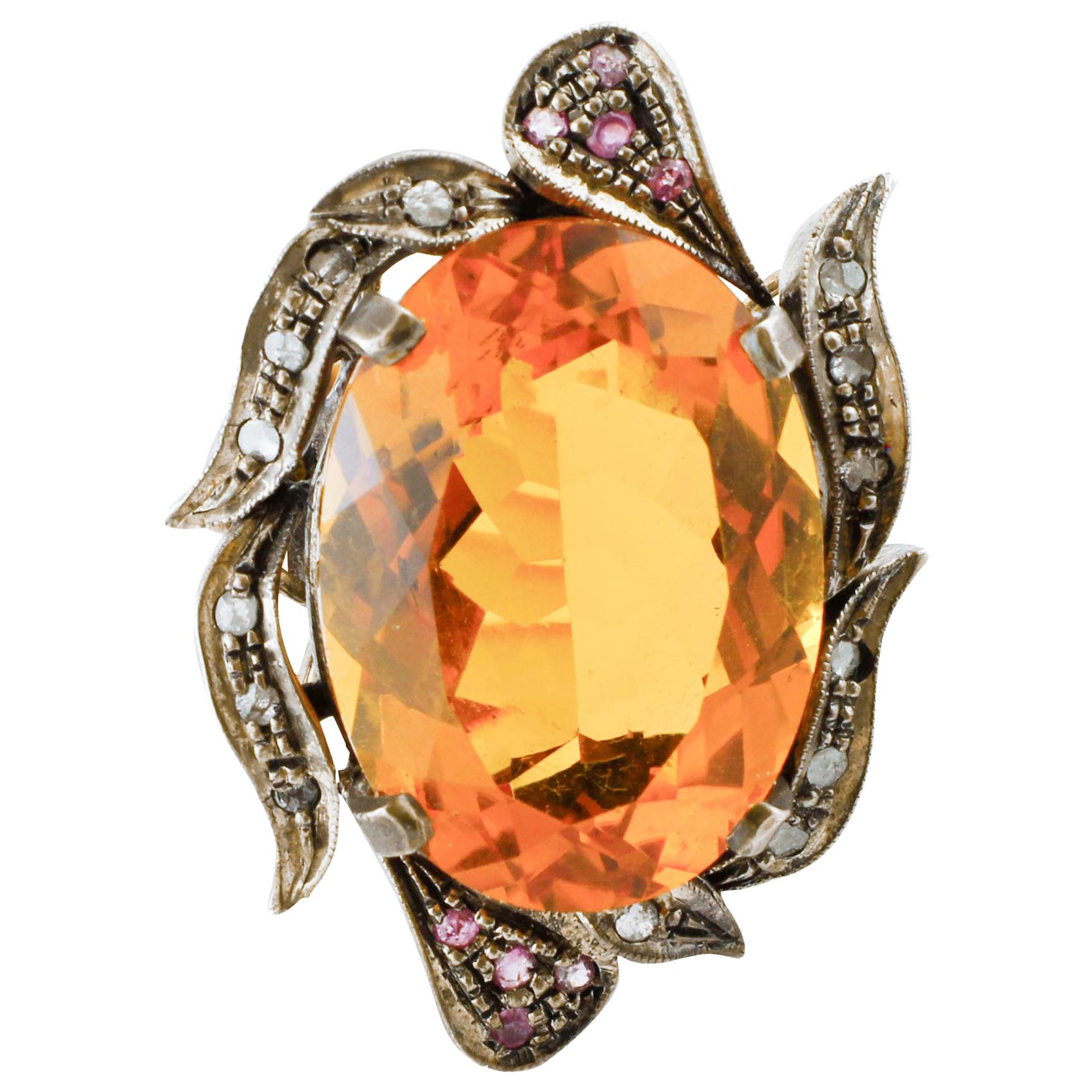 Diamonds, Rubies, Topaz, Rose Gold and Silver Retrò Fashion Ring