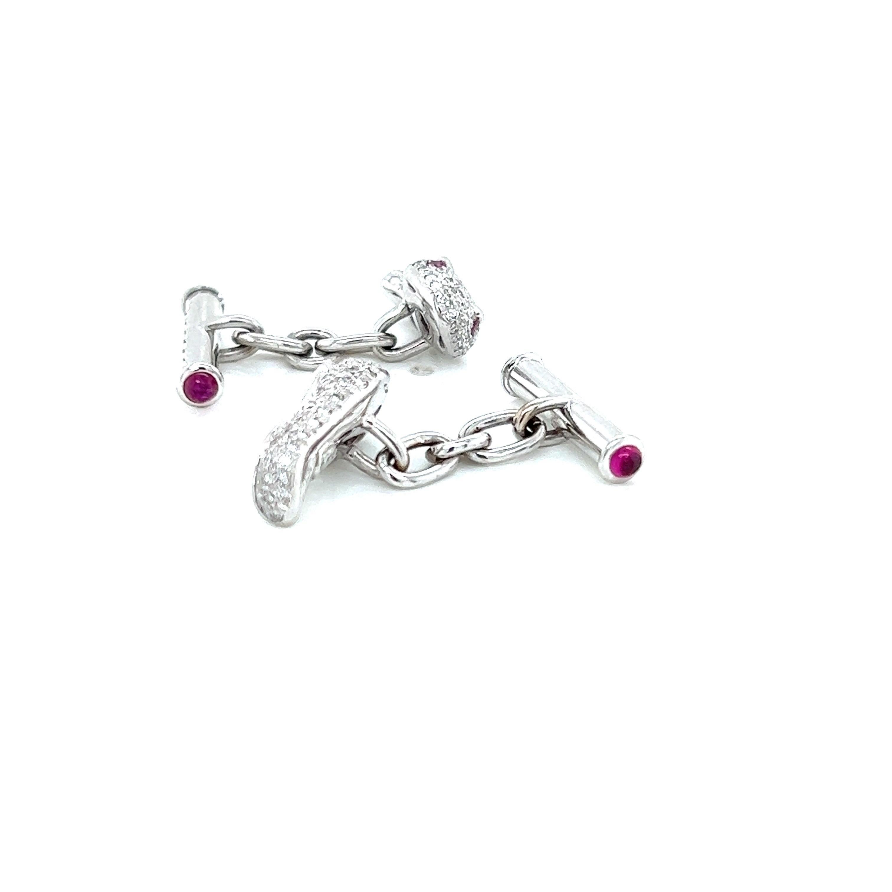 Diamonds Rubies White Gold Cufflinks In New Condition For Sale In New York, NY