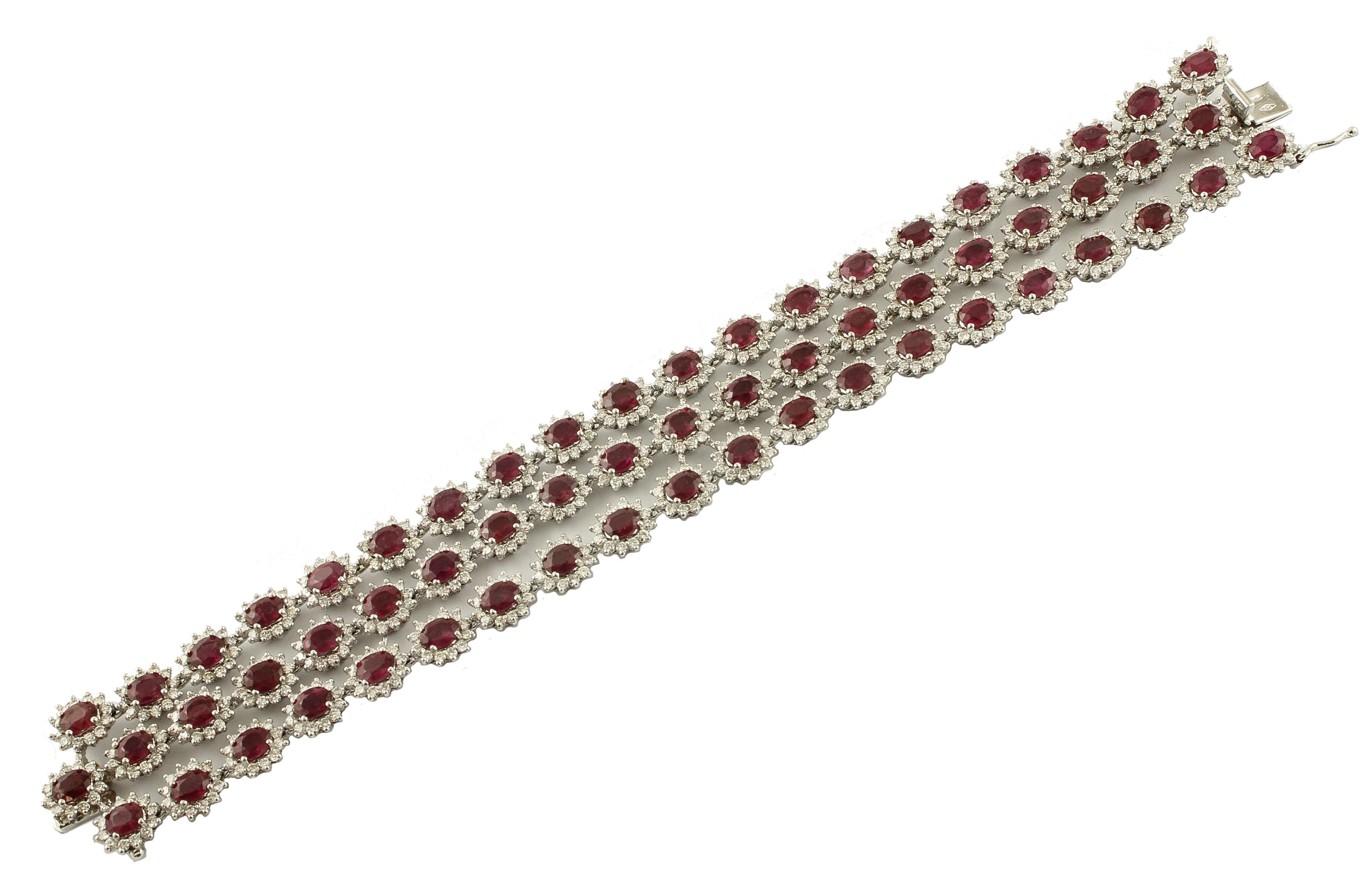 Contemporary Diamonds, Rubies, White Gold Fabulous Link Bracelet