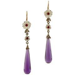 Diamonds Rubies White Stones Amethyst Rose Gold and Silver Earrings