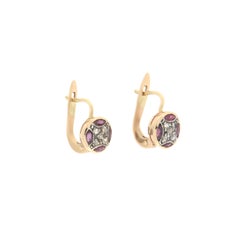 Diamonds Rubies Yellow Gold 14 Carat Stud Earring