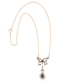 Diamonds Rubies Yellow Gold 14 Karat Silver Pendant Necklace