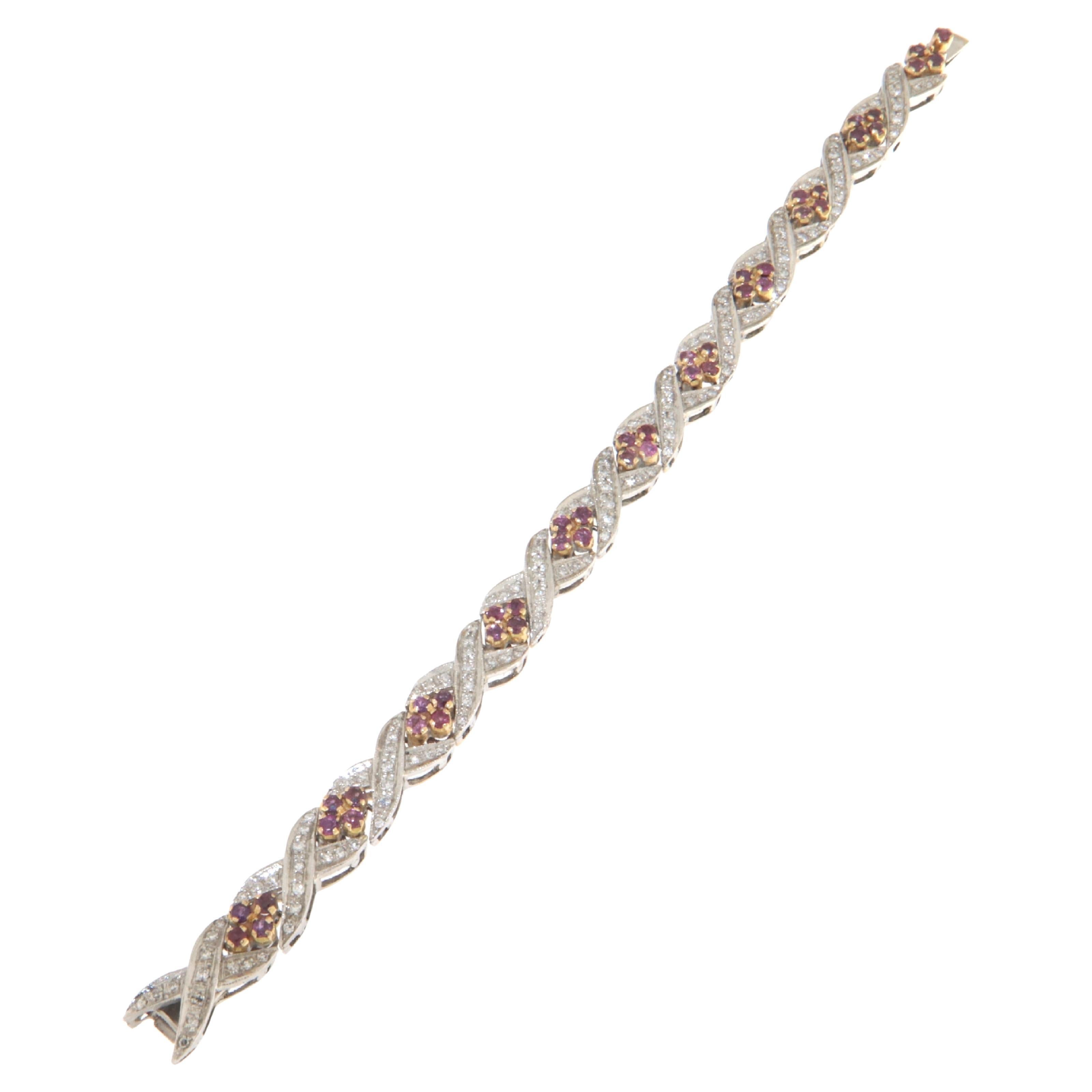 Diamanten Rubine Gelb-Weißgold 18 Karat Retro-Armband