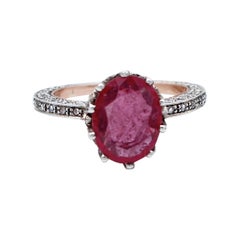 Diamonds, Ruby, 14 Karat Rose Gold and Silver Retrò Ring Diamonds, Ruby, 14 Karat Rose Gold and Silver Retrò Ring