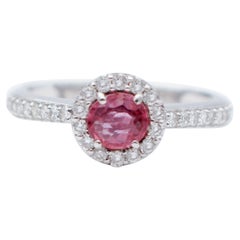 Diamonds, Ruby, 18 Karat White Gold Modern Ring