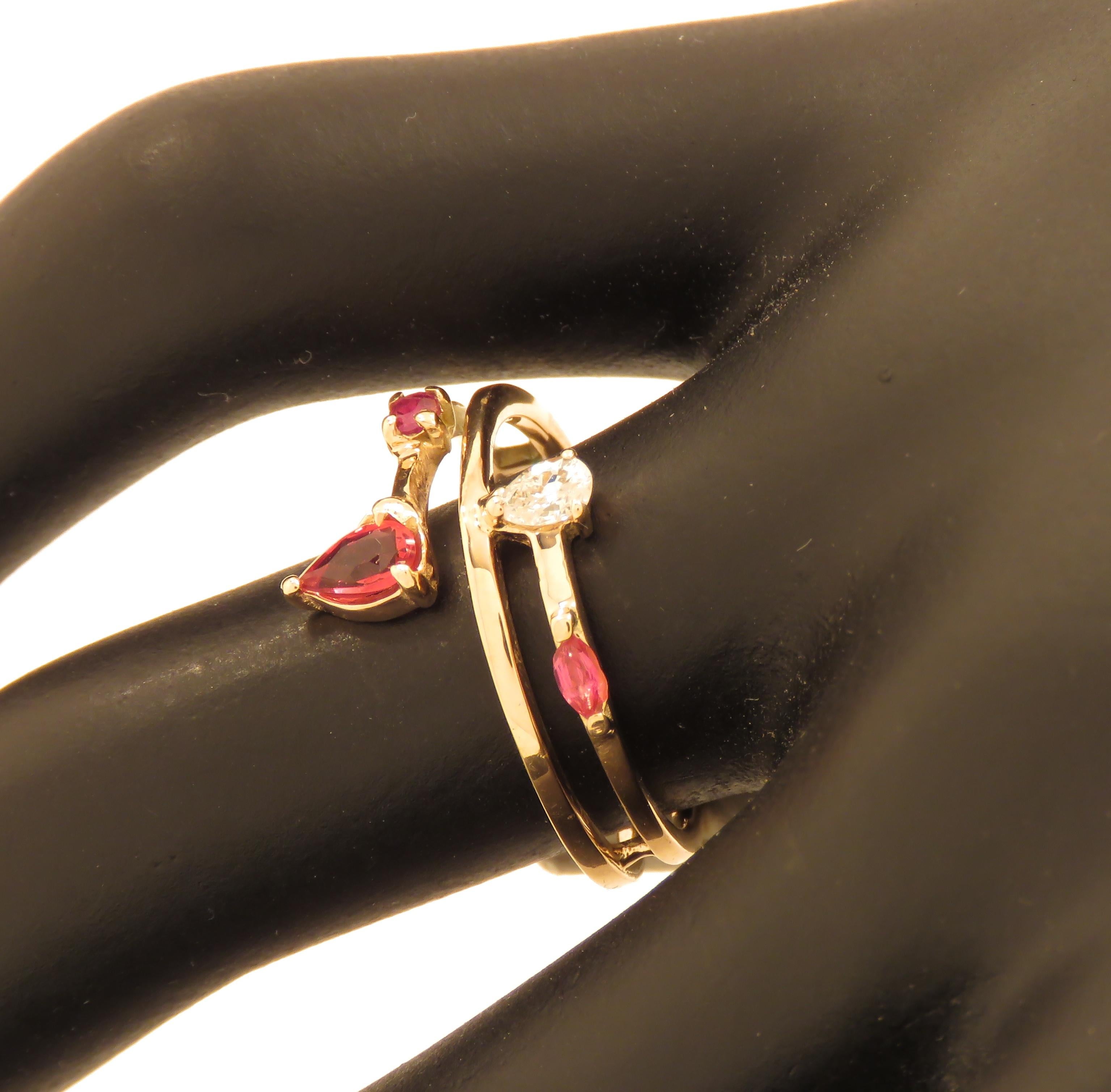 Diamonds Ruby 9 Karat Rose Gold Band Ring Handcrafted in Italy In New Condition In Milano, IT