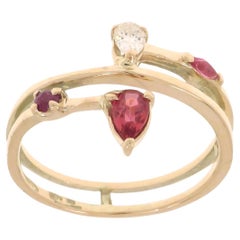 Diamonds Ruby 9 Karat Rose Gold Band Ring Handcrafted in Italy