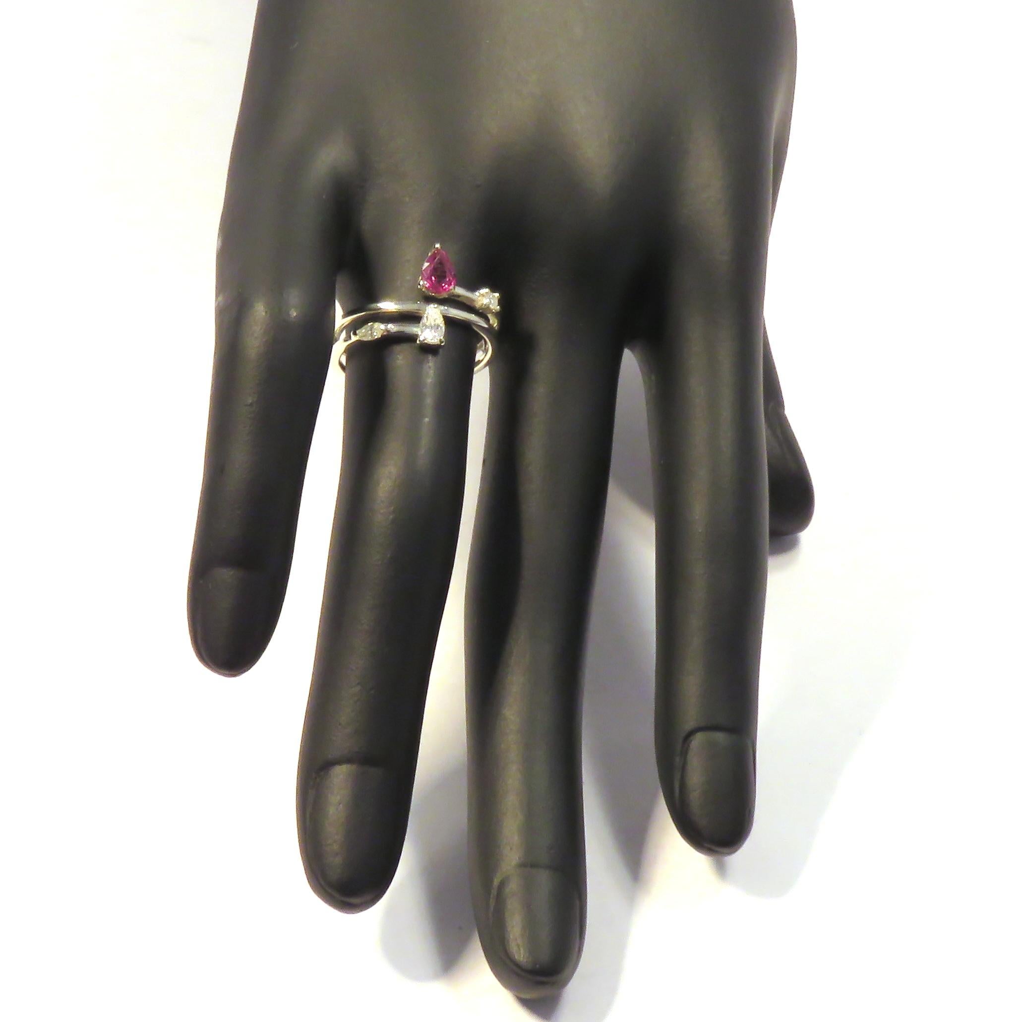 Diamonds Ruby 9 Karat White Gold Band Ring Handcrafted in Italy For Sale 2