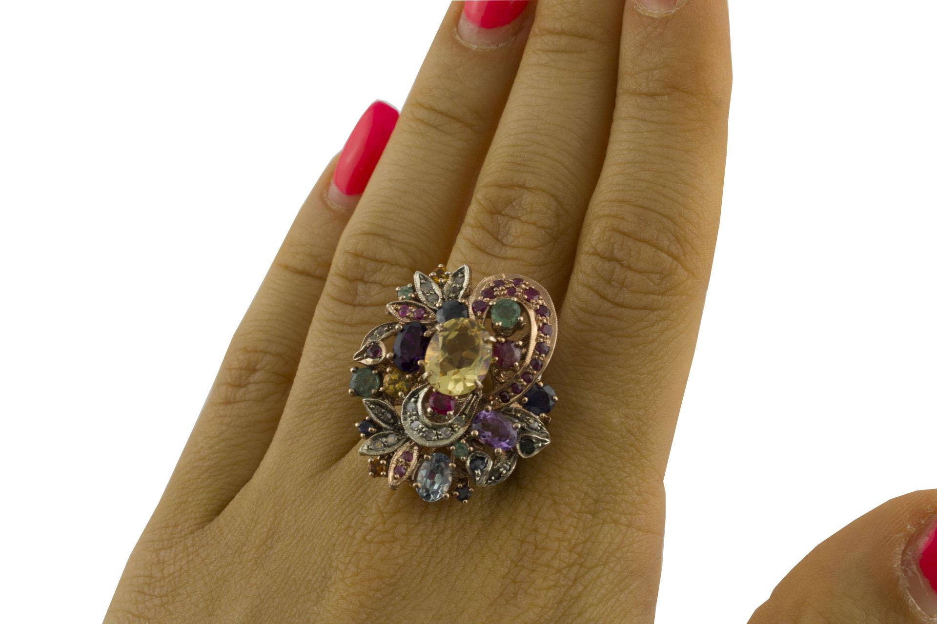Diamonds Ruby Emerald Sapphires Topazes Amethyst Rose Gold Silver Ring 2