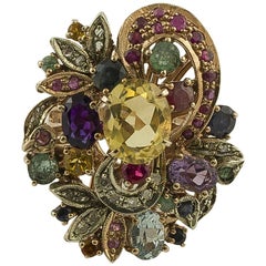 Diamonds Ruby Emerald Sapphires Topazes Amethyst Rose Gold Silver Ring