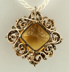 Retro-Anhänger aus 9 Karat Roségold und Silber mit Diamanten, Rubinen, Hartsteinen und Silber