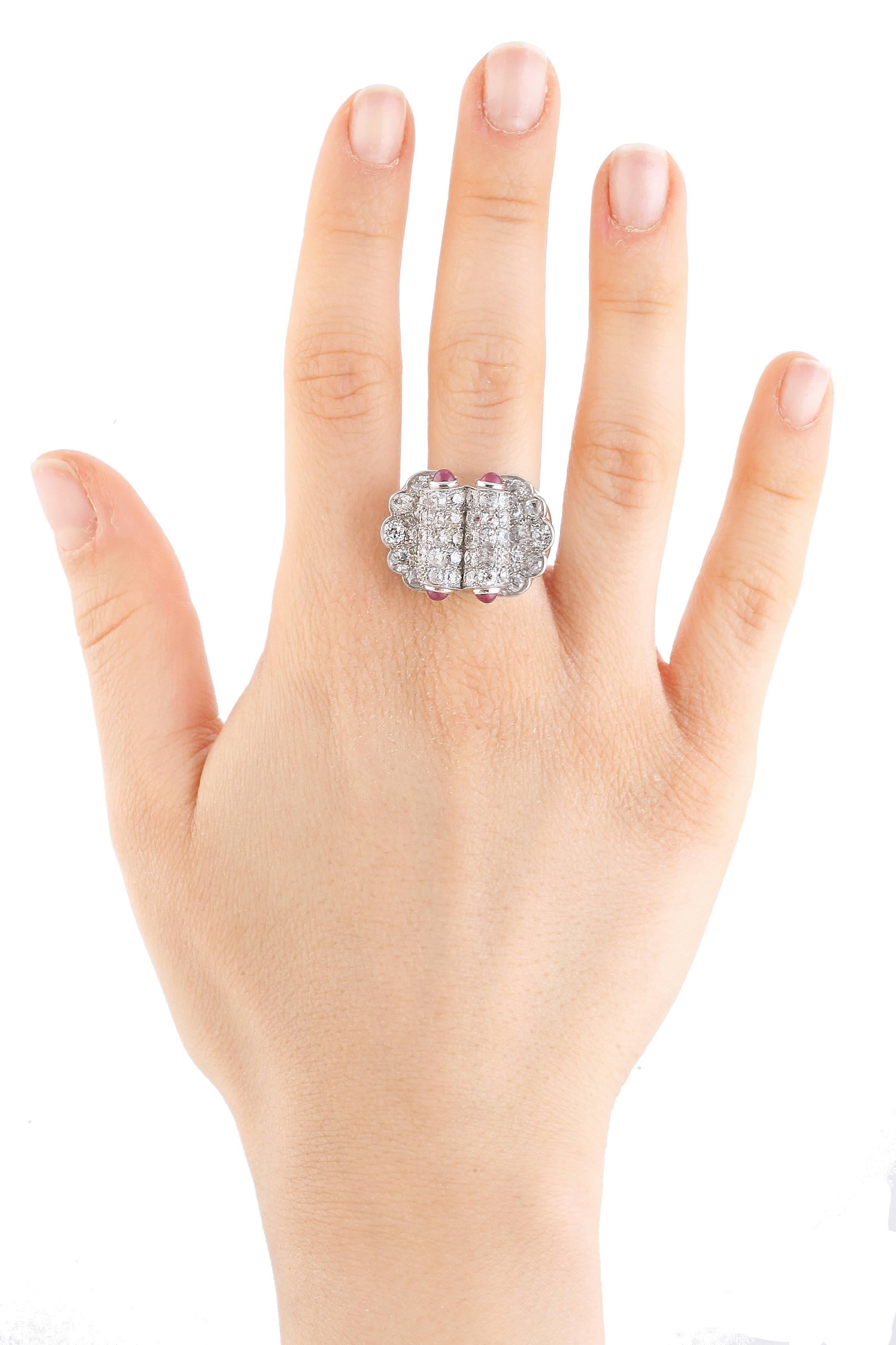Diamonds Rubyes Platinum Ring In Good Condition In Marcianise, Marcianise (CE)