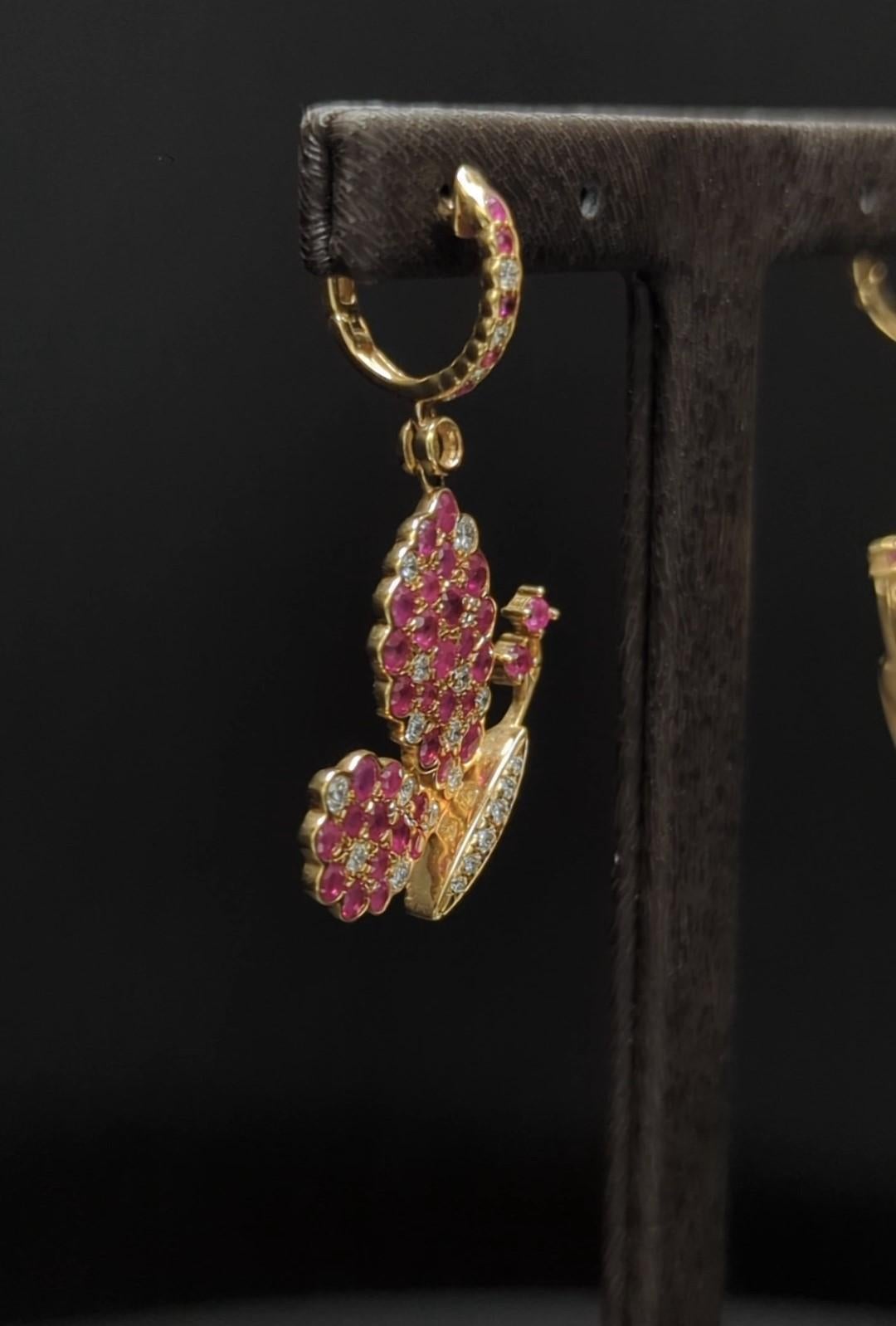 Diamantes, Rubíes  Pendientes Mariposa & Oro 18K Corte brillante en venta