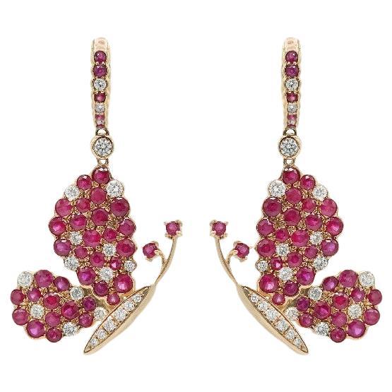 Diamonds, Rubys  & 18K Gold Butterfly Earrings For Sale