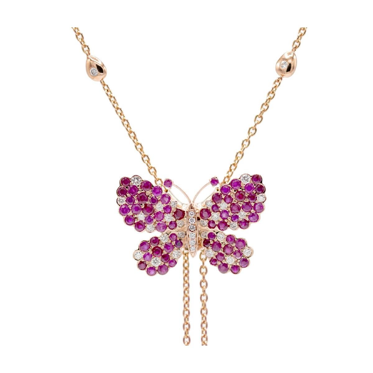 Diamonds, Rubys  & 18K  Rose Gold Butterfly Bracelet For Sale 6