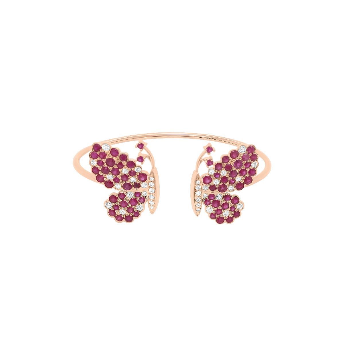 Diamonds, Ruby & 18K Rose Gold Butterfly Bracelet
Butterfly Collection... everyday wearable botanical pieces 
Irama Pradera is a dynamic and outgoing designer from Spain that searches always for the best gems and combines classic with contemporary